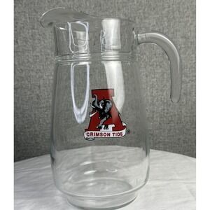 University Alabama CRIMSON TIDE Large Heavy Glass Beer Pitcher Arcoroc/France 9"